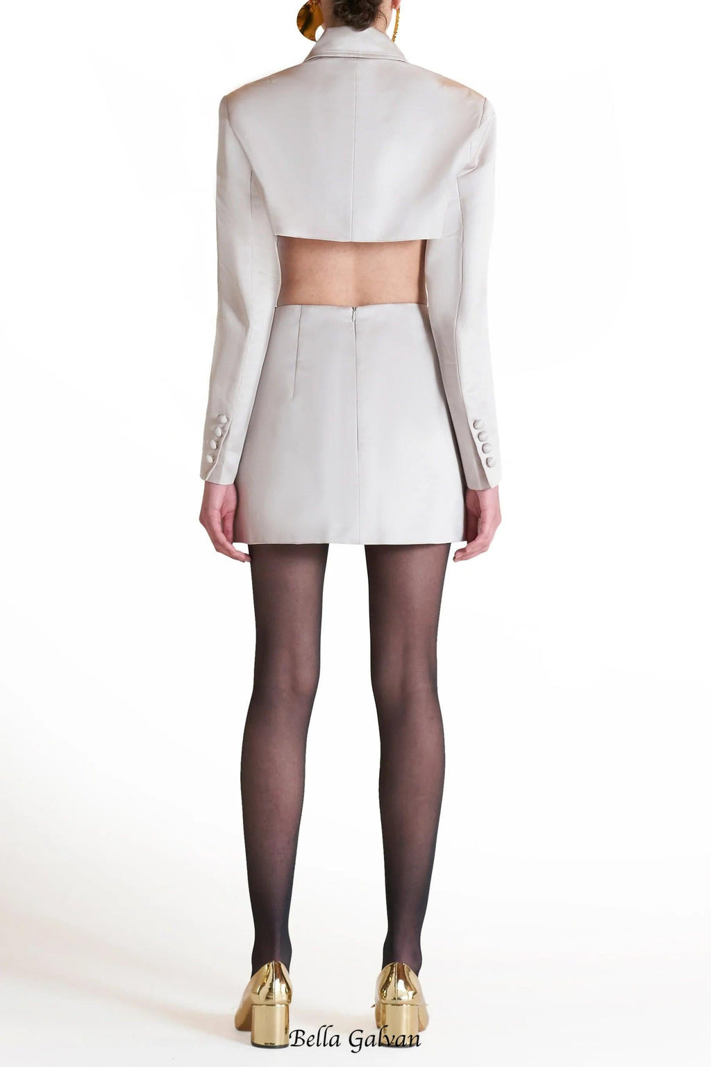 odelette Metal buttoned blazer skirt set in beige