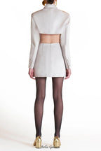 odelette Metal buttoned blazer skirt set in beige