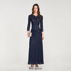 alexandra Rhinestone knit maxi skirt in navy blue