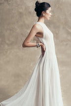 Flowering Girl Women sleeveless lace crochet maxi dress in white