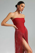 Flowering Girl Women helen Bodysuit Fringe Strapless mini Dress in red