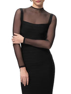 Tina Black Long-Sleeve Mesh See-Through Bandage Maxi Dress