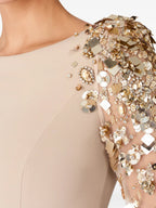 martha Mesh splicing beading diamond maxi dress in apricot