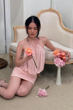 Flowering Girl Women cheryl ruched halter bodycon mini dress in pink