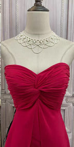 Red Strapless Chiffon High-Low Evening Dress