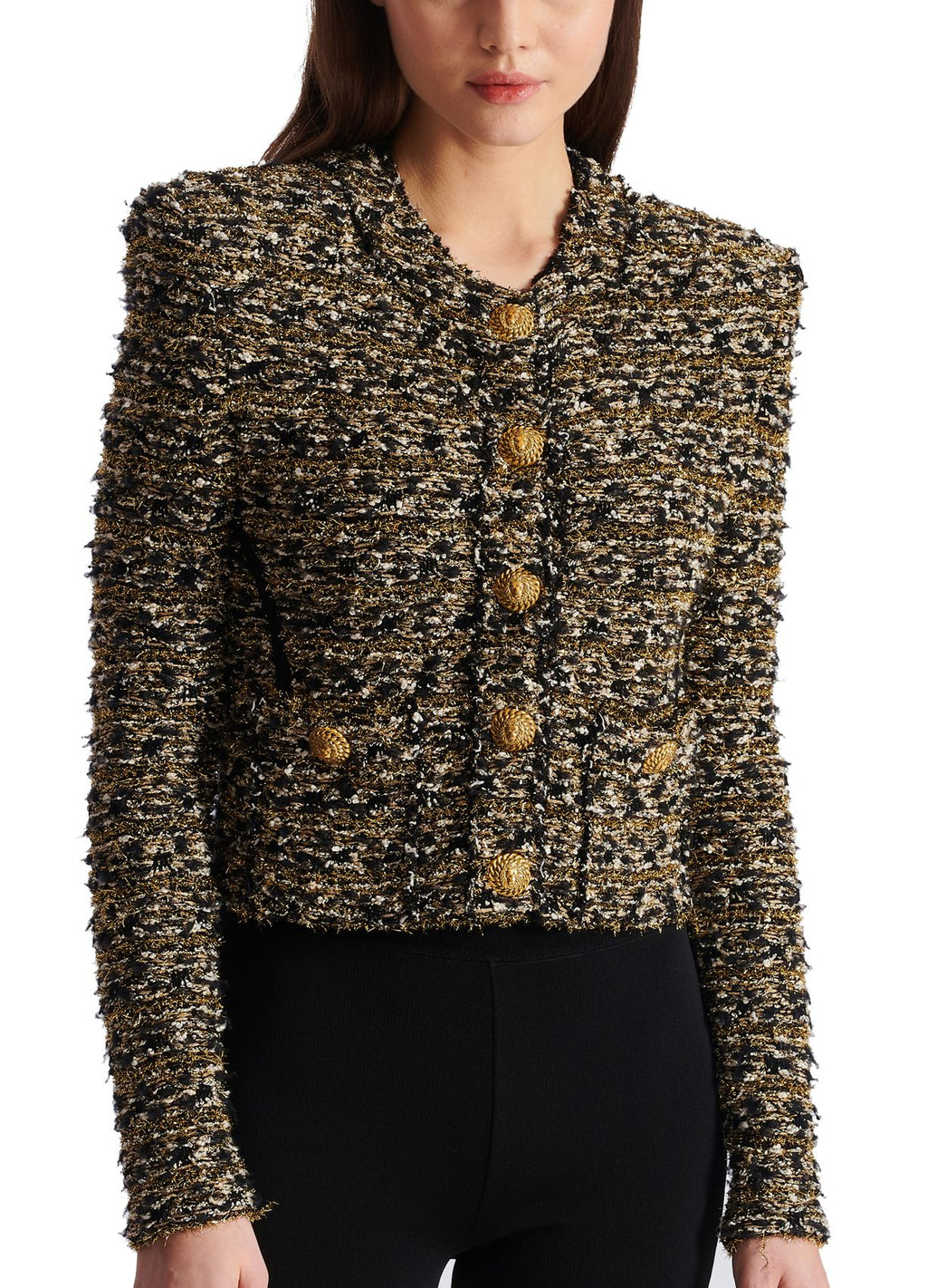 Flowering Girl Women Cropped lurex tweed jacket in gold