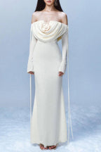 Flowering Girl Women Lila Flower Embellished Pleated Strapless Maxi Dress In White