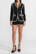 june Tweed Trim Blazer Matching Mini Skirt set - Black