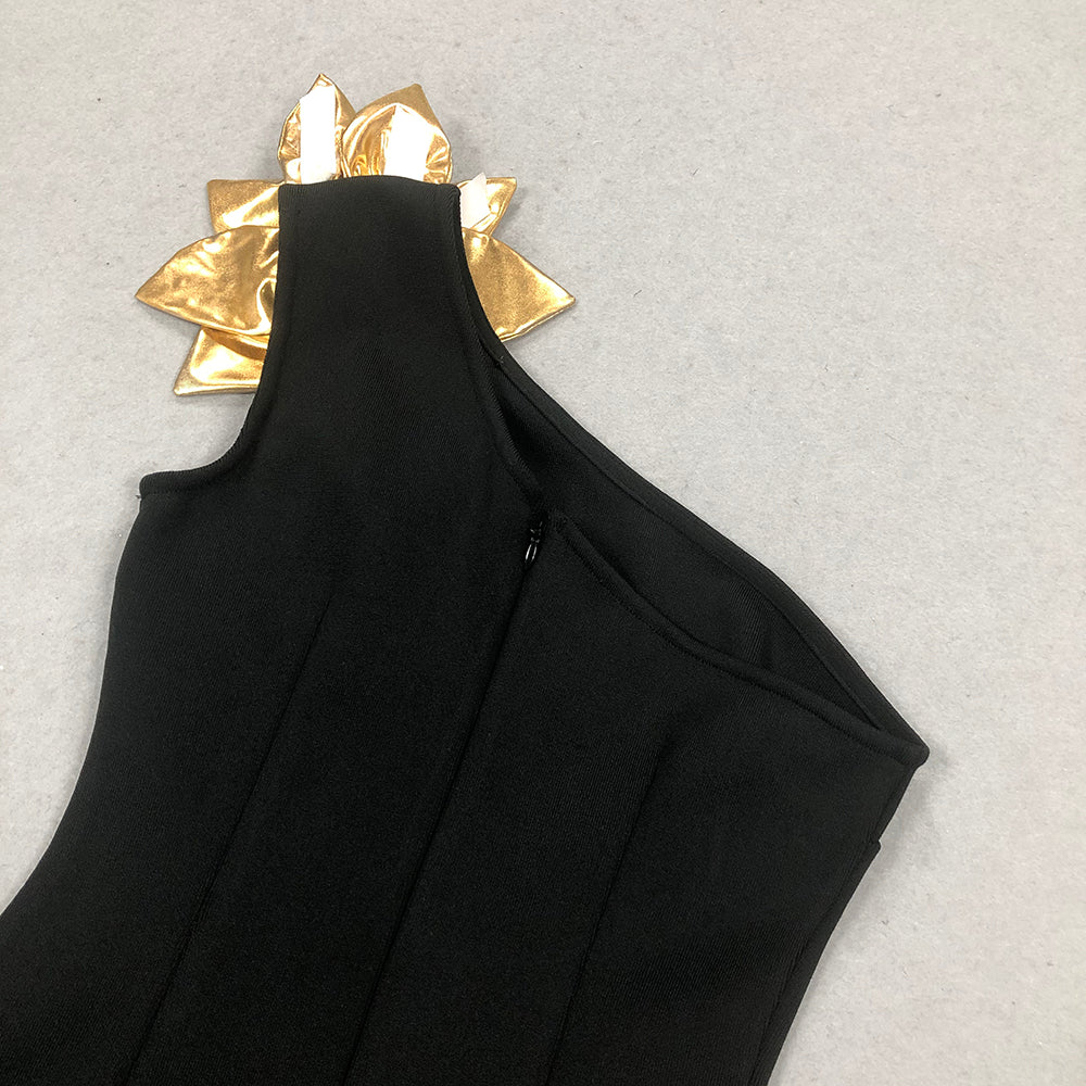 Flowering Girl Women Eunice Gold 3D Flower Cut Out Black Maxi Dress