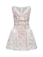 White sequin tulle and lace mini dress