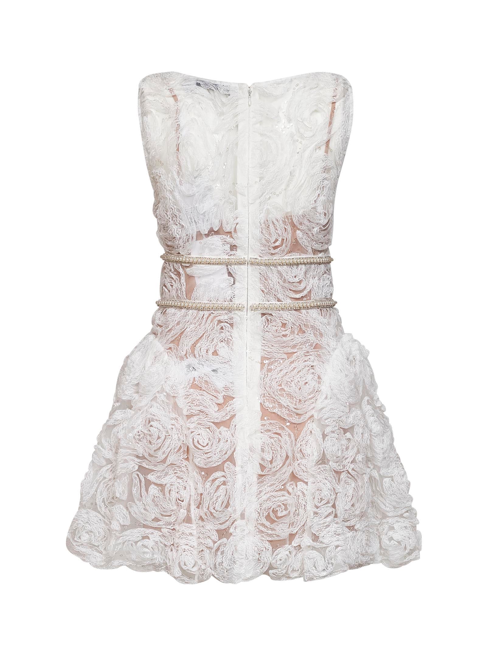 White sequin tulle and lace mini dress