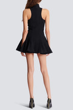 Carol Black Halterneck Dress In Grain De Poudre Wool
