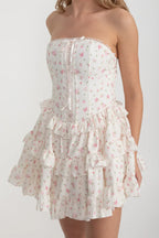 Flowering Girl Women Martha Ruffle Printed Strapless Mini Dress In Pink