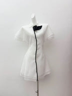 Flowering Girl Women Layer Trim Chiffon Shirt Mini Dress In White