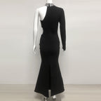 Flowering Girl Women crystal embellished One-Sleeve Cut-Out Maxi Dress in black
