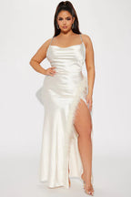 Flowering Girl Women Isabella Feather Trim Satin Gown in Cream