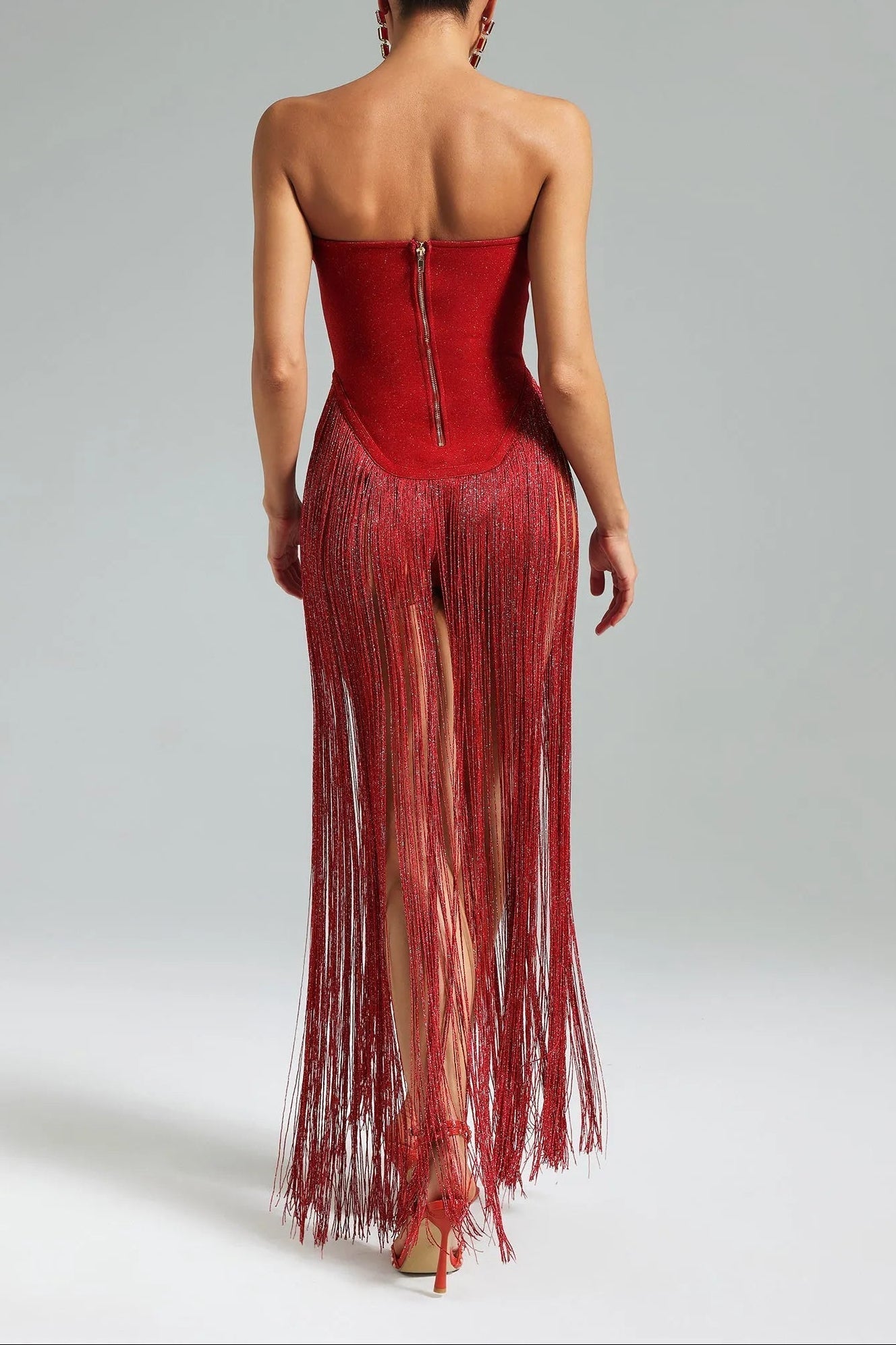 Flowering Girl Women helen Bodysuit Fringe Strapless mini Dress in red