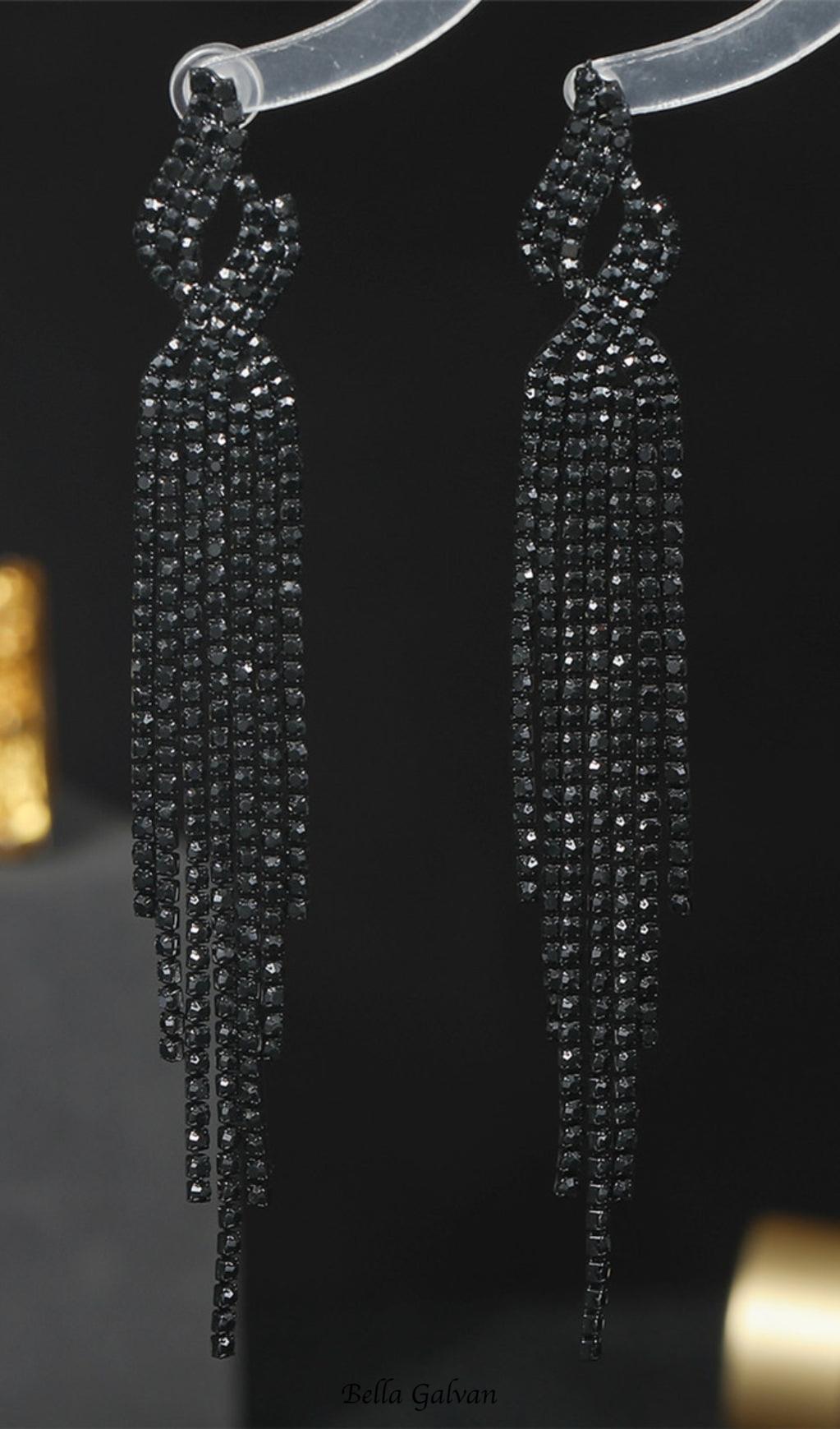Flowering Girl Women Dunya Black Rhinestone Tassel Earrings