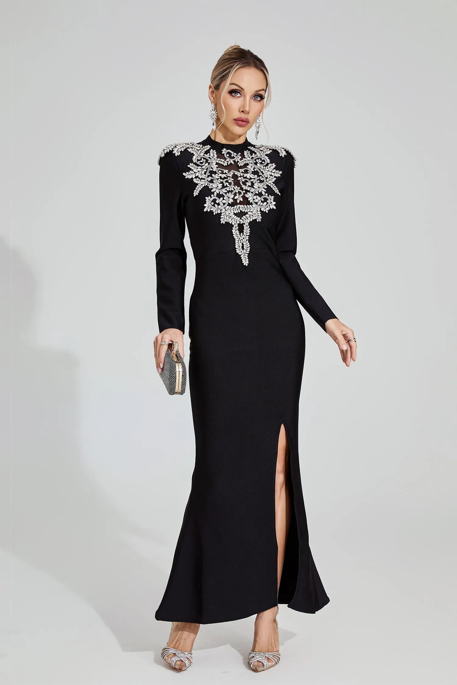 Karen Black Diamond Pattern Bandage Maxi Dress