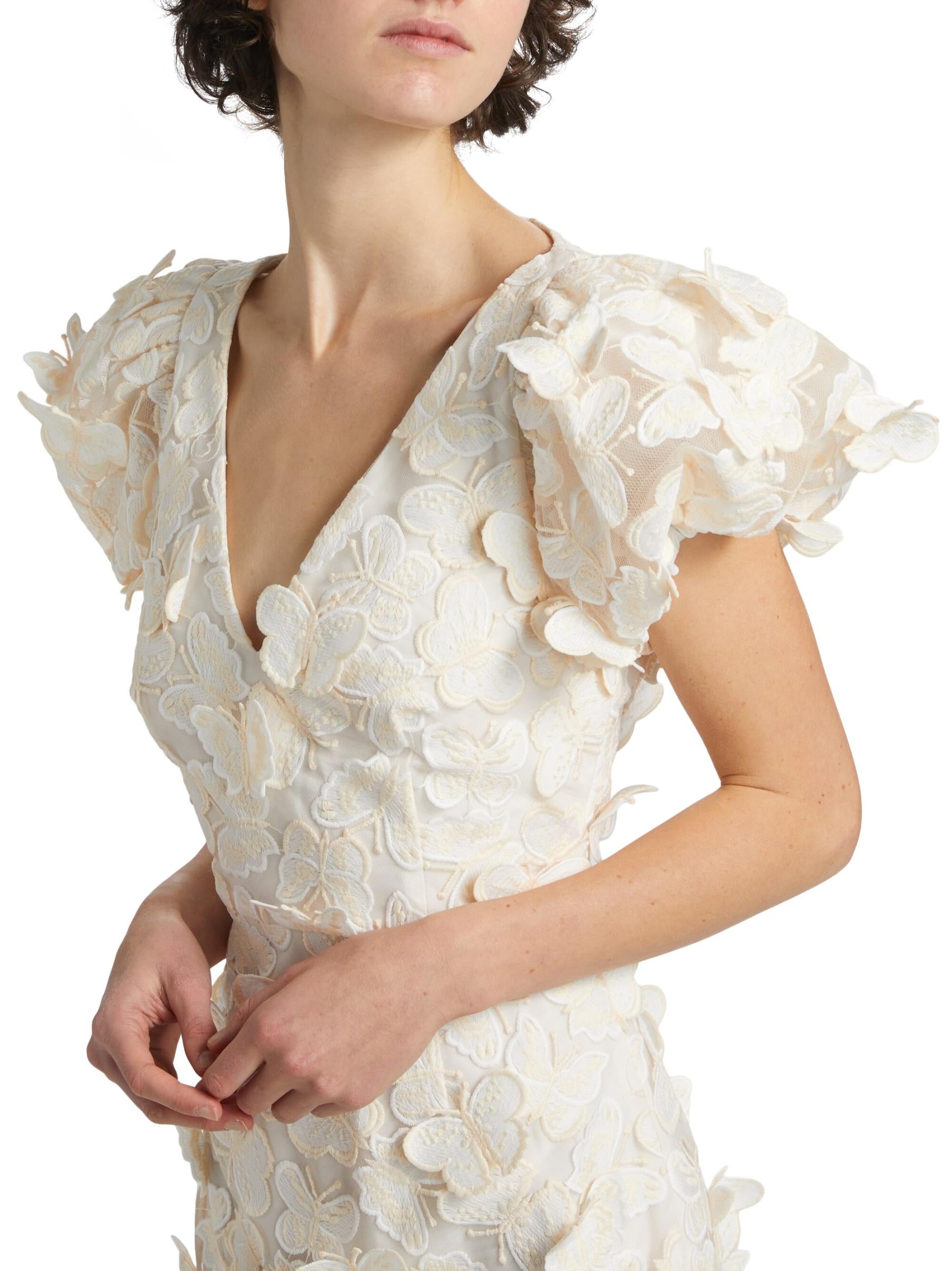 Flowering Girl Women Butterfly Appliqué Mini dress in cream