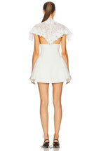 vanessa White mini dress with embroidered lace cape