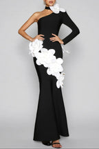 Flowering Girl Women Gemma One Shoulder 3D Flower Bandage Maxi Dress In Black