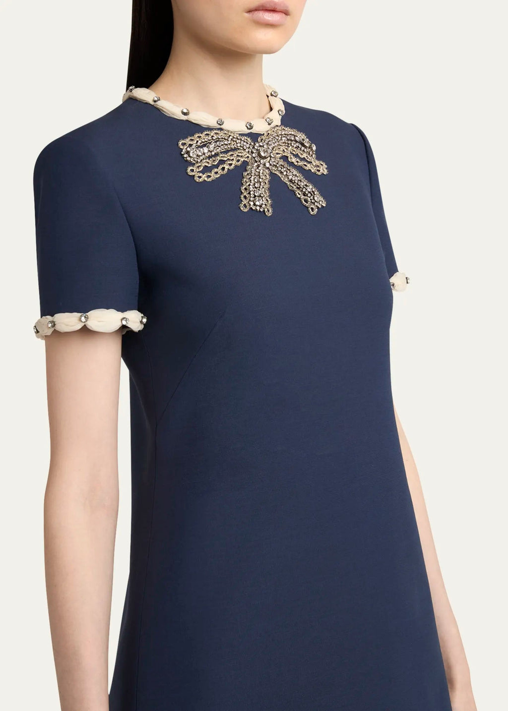 Jocelyn Rhinestone Embroidered Crepe Mini Dress In Navy Blue