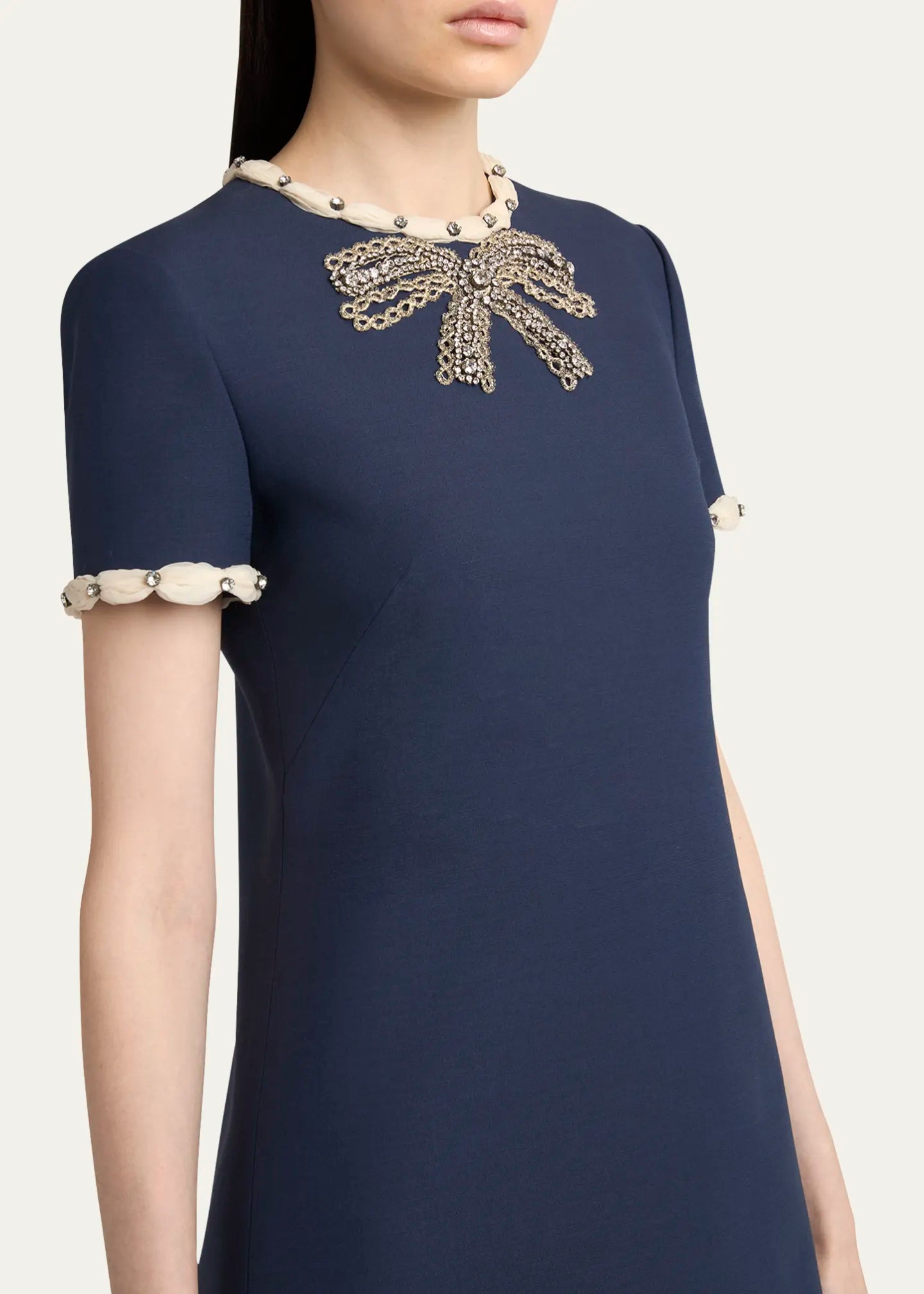 Jocelyn Rhinestone Embroidered Crepe Mini Dress In Navy Blue