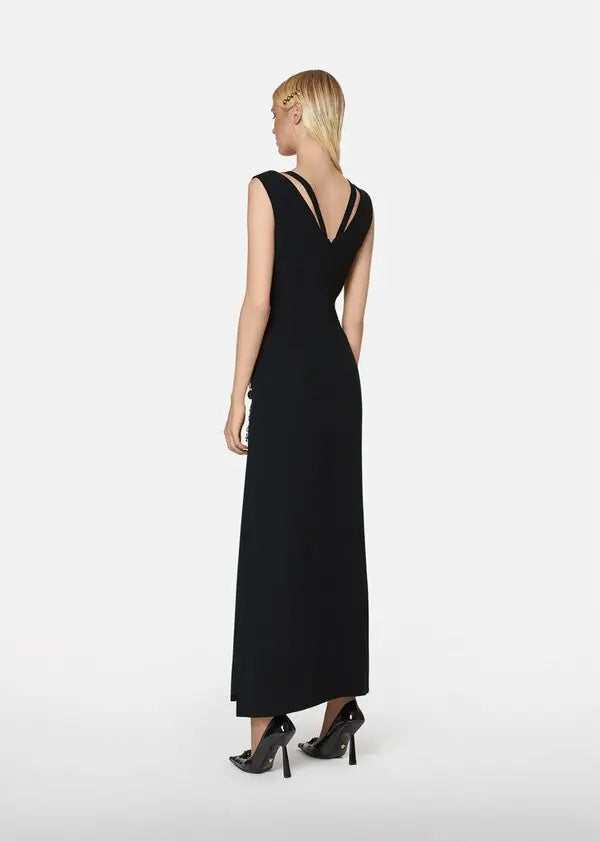 Flowering Girl Women v-neck Pin-embellished maxi Dress in black