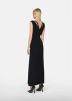 Flowering Girl Women v-neck Pin-embellished maxi Dress in black