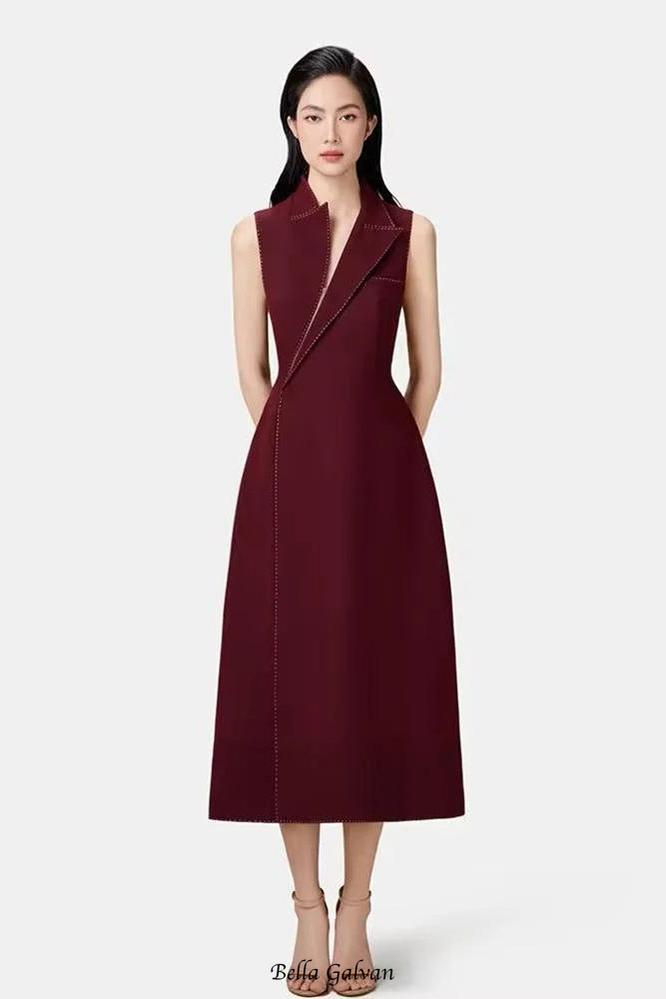 Flowering Girl Women asymmetric collar blazer midi dress in red