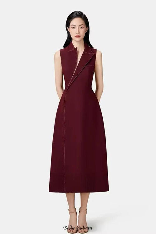Flowering Girl Women asymmetric collar blazer midi dress in red
