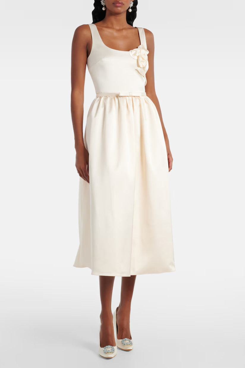 Flowering Girl Women Polly Floral-Appliqué Satin Midi Dress In Ivory