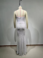 Iseult White Faux Pearl Mesh Maxi Gown