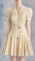 Flowering Girl Women flower pleated mini dress in apricot