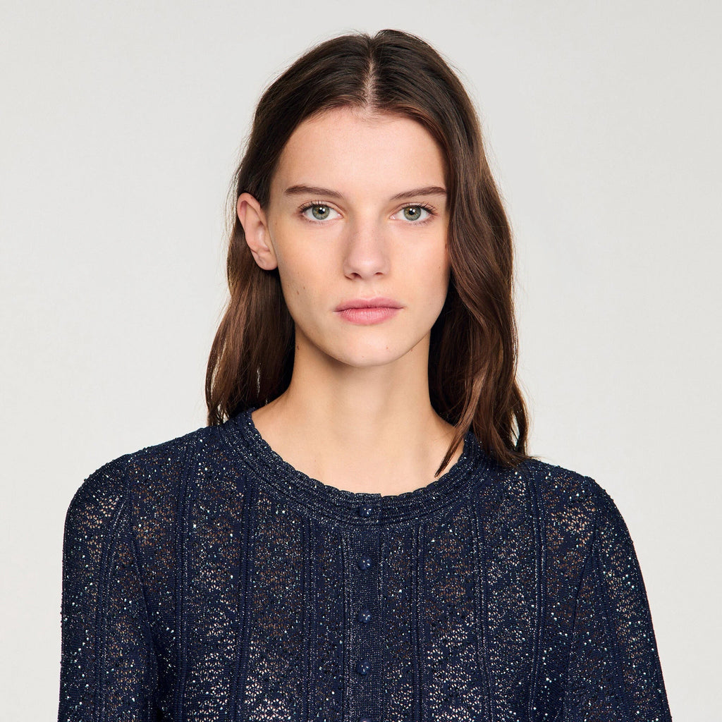 alexandra Strass knit cropped cardigan in navy blue