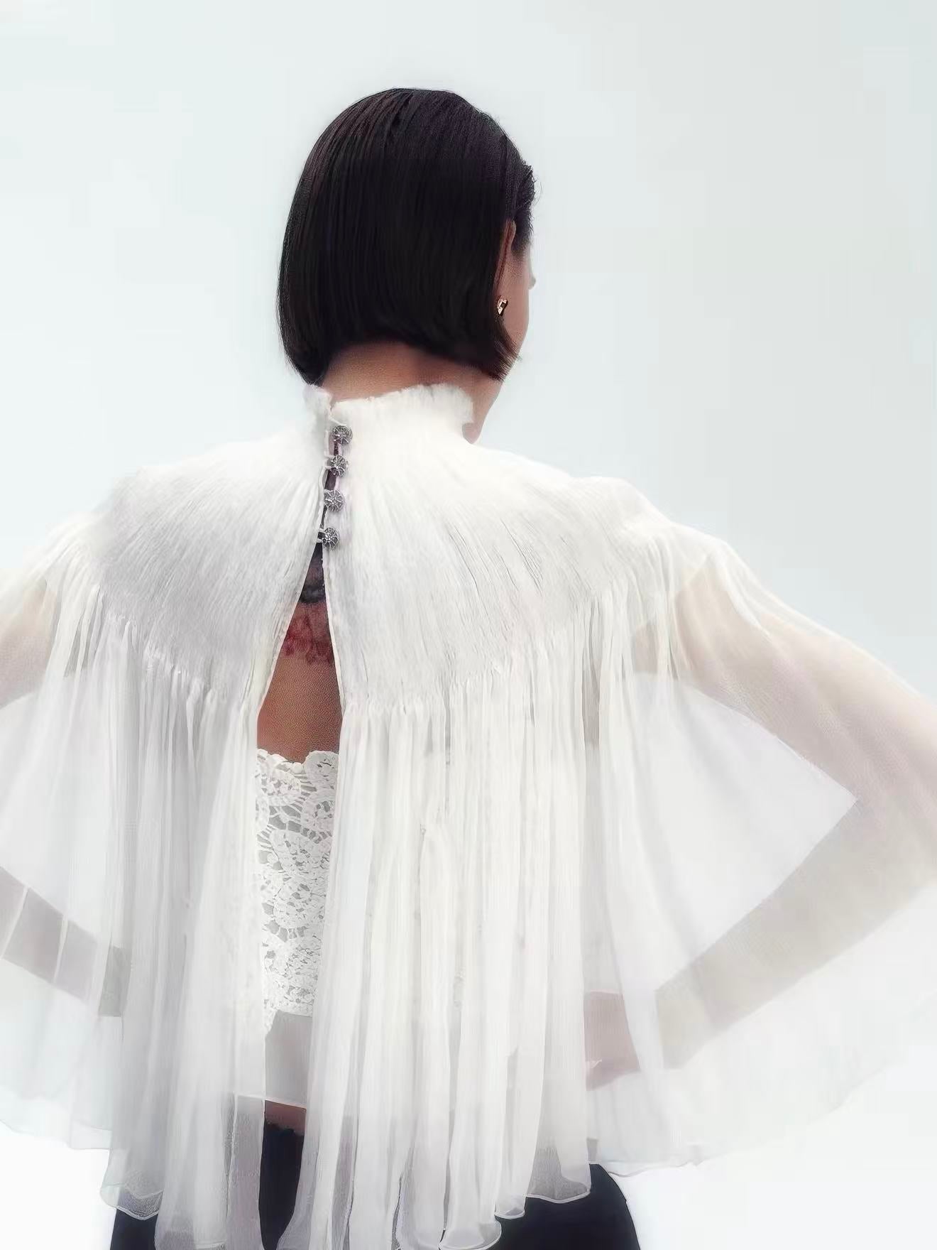 White Lace Cami Top + Sheer Chiffon Capelet Set