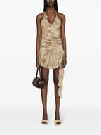 ruffled python-print mini dress in sand beige