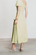 Flowering Girl Women One Shoulder Top Flare Midi Skirt suit in Olive Green