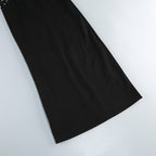 Flowering Girl Women pearl embellished v-neck maxi dress in black