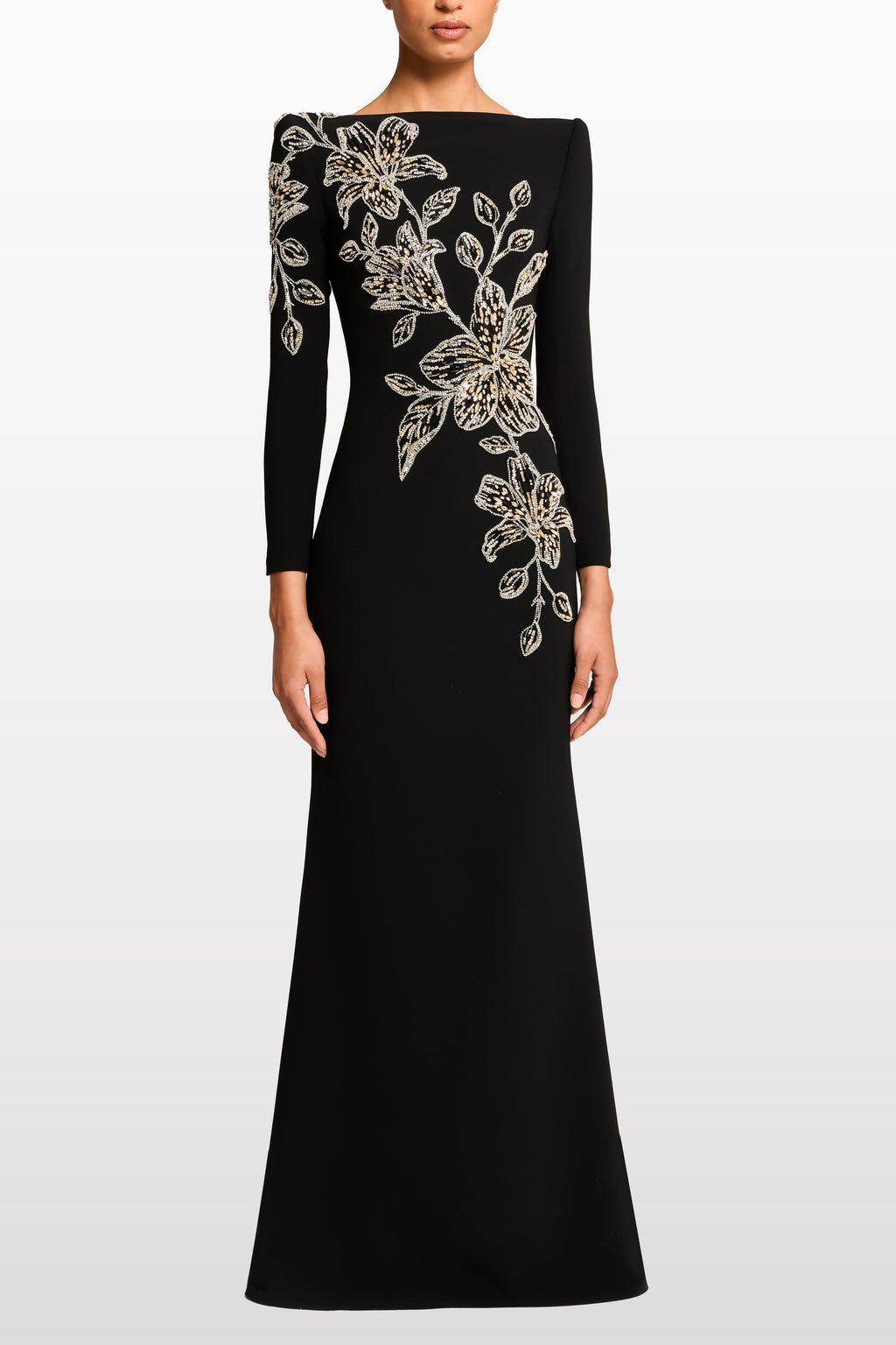 monica rhinestone Orchid Floral-Embellished Maxi Dress in black