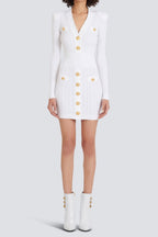 vicky v-neck button-detail ribbed mini dress in white