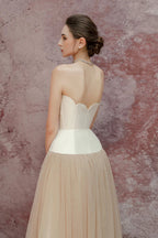 Flowering Girl Women Two-Tone Hollow Tube Top Tulle Midi Dress