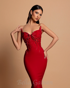 Flowering Girl Women bow embellished strapless maxi dress in red