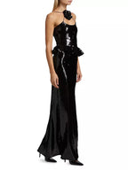 Flowering Girl Women peplum waist sequin maxi dress in black