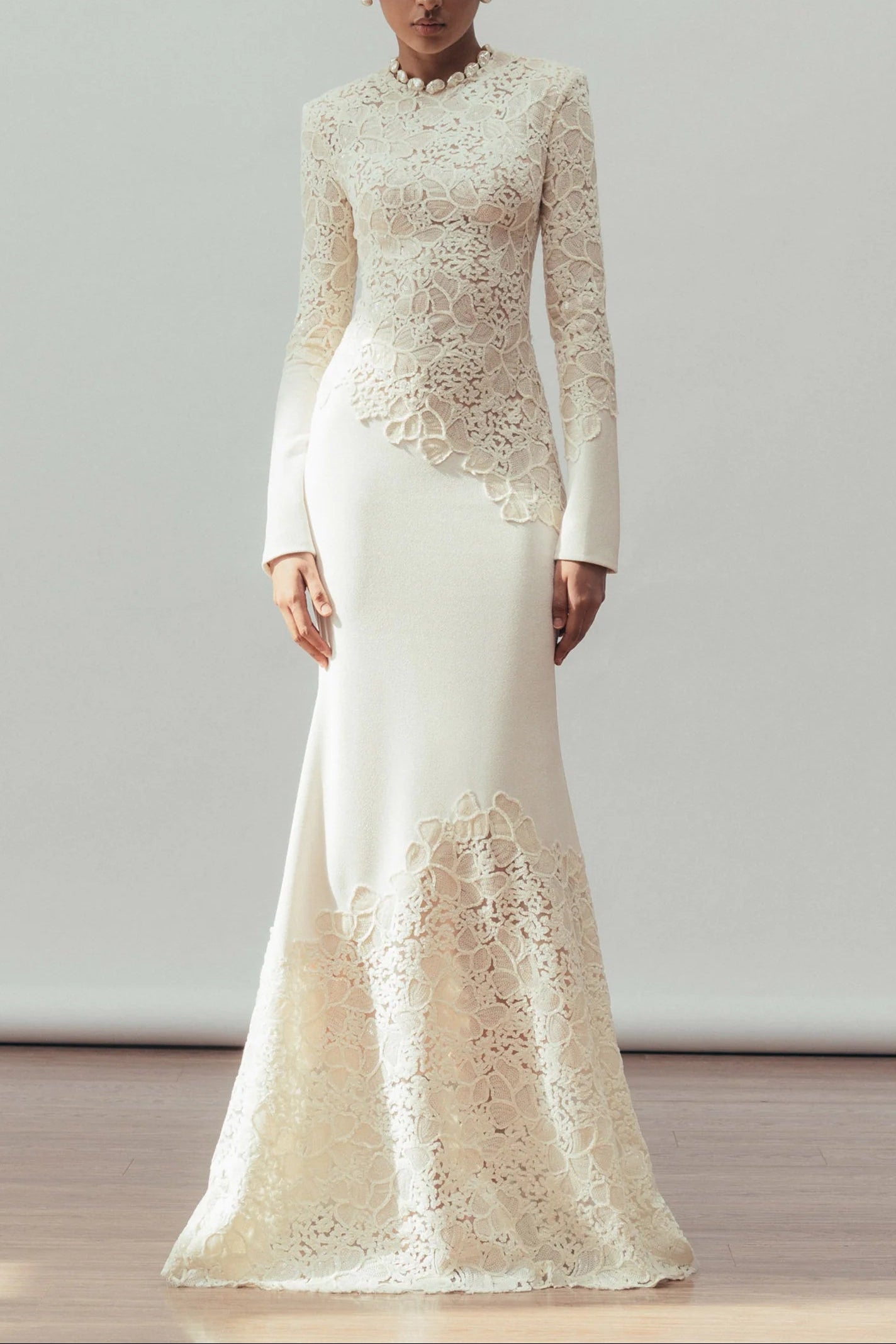 Joanna White Long Sleeve Embroidered Maxi Dress