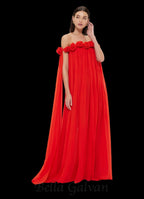 Flowering Girl Women draped floor length dress in scarlet