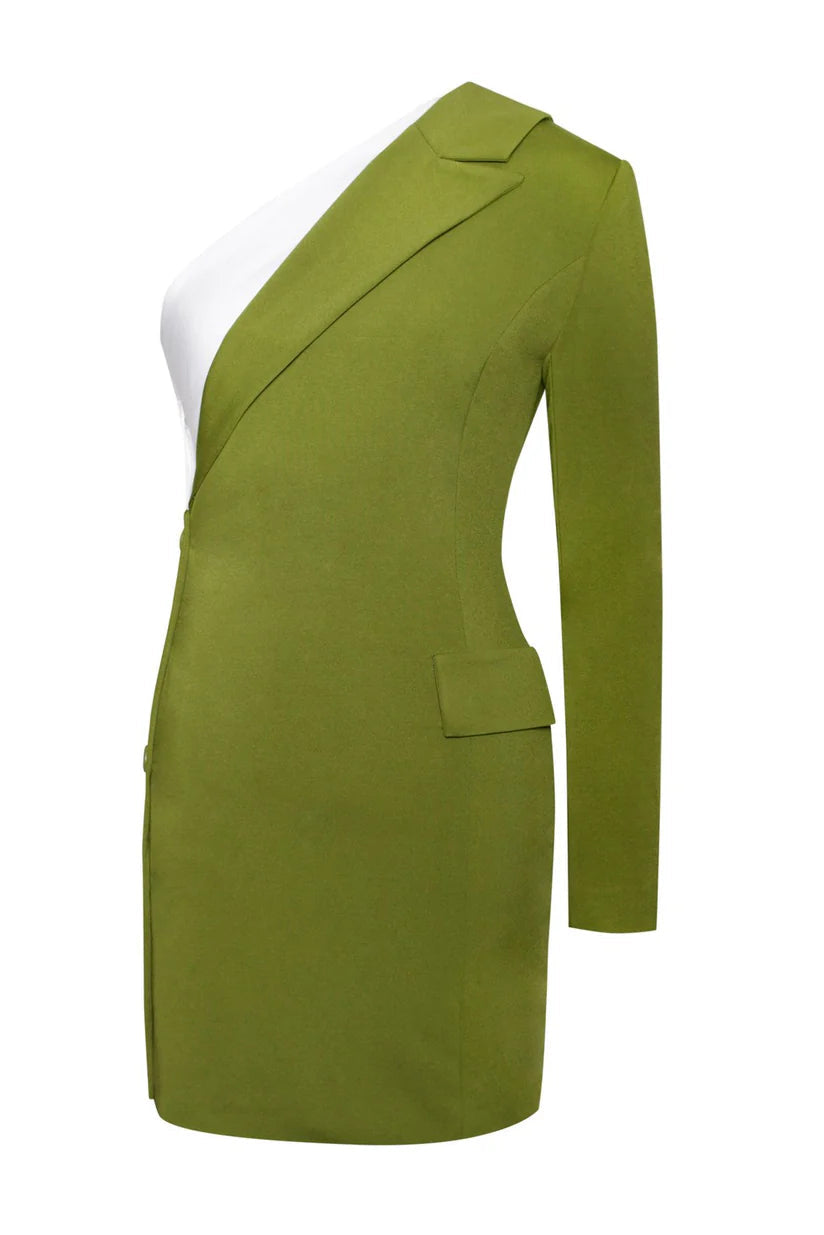 Flowering Girl Women Olive One Sleeve Blazer Mini Dress