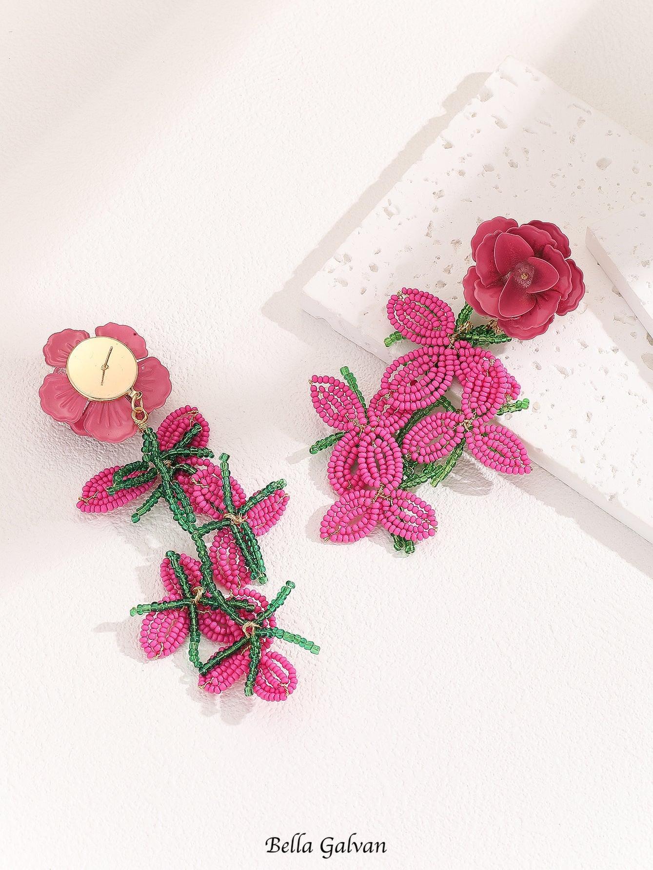 Flowering Girl Women Cybele Rose Red Flower Earrings