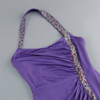 Flowering Girl Women multicolor-pearl embellished purple halter maxi dress